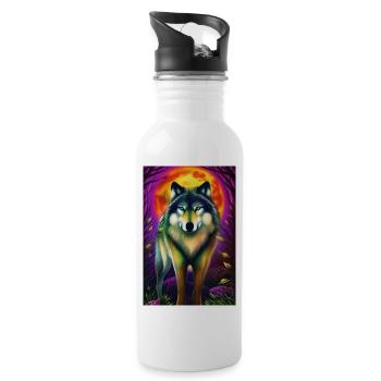 Wolf und Mond - Trinkflasche mit integriertem Trinkhalm - Weiß - Rechts