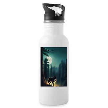 Wolf and Moon - Water bottle with straw - white - Right
