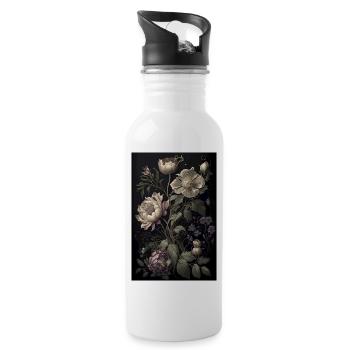Blumen Gemälde Geschenk - Trinkflasche mit integriertem Trinkhalm - Weiß - Rechts