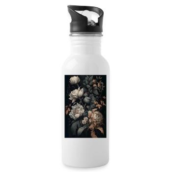 Blumen Gemälde Geschenk - Trinkflasche mit integriertem Trinkhalm - Weiß - Rechts