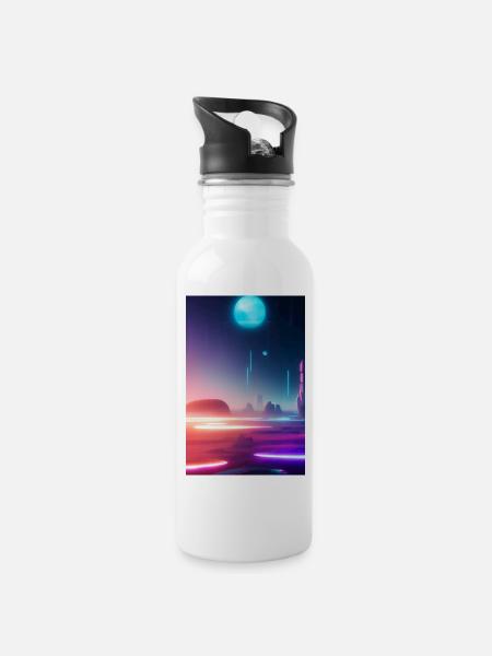 Espace futuriste - Gourde avec paille intégrée - blanc