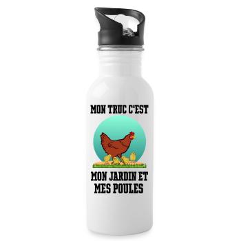 Mon truc c'est mon jardin et mes poules - Gourde avec paille intégrée - blanc - Droite