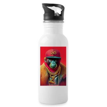 Cooler Affe mit Gold Kette - Trinkflasche mit integriertem Trinkhalm - Weiß - Rechts