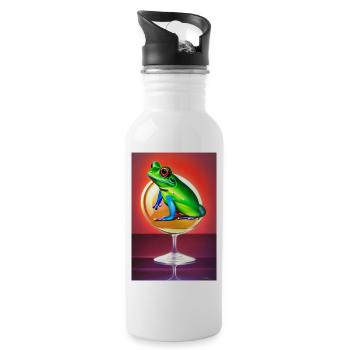 Frosch auf Glas - Trinkflasche mit integriertem Trinkhalm - Weiß - Rechts