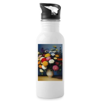Flowers and Butterfly - Water bottle with straw - white - Right