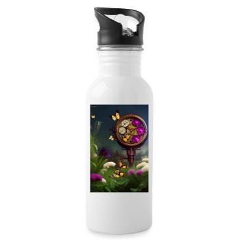 Flowers and butterfly - Water bottle with straw - white - Right