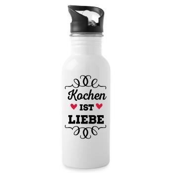 Kochen ist Liebe - Trinkflasche mit integriertem Trinkhalm - Weiß - Rechts