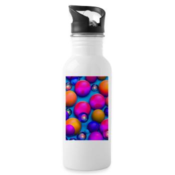 Bunte Blasen - Trinkflasche mit integriertem Trinkhalm - Weiß - Rechts