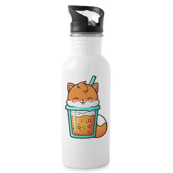 Kawaii Süße Glückliche bunte Fuchs Trinken Bubble Tee - Trinkflasche mit integriertem Trinkhalm - Weiß - Rechts