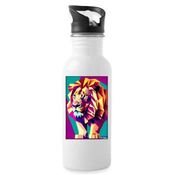 Leo Polygon Arc-en-ciel coloré sauvage Faune sauvage - Gourde avec paille intégrée - blanc - Droite