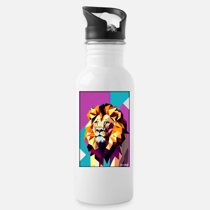 Leo Polygon Arc-en-ciel coloré sauvage Faune sauvage - Gourde avec paille intégrée - blanc