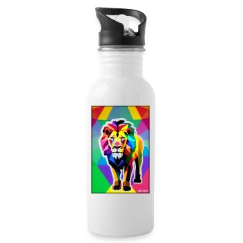 Leo Polygon Arc-en-ciel coloré sauvage Faune sauvage - Gourde avec paille intégrée - blanc - Droite