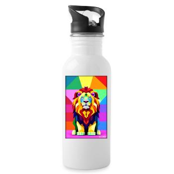 Leo Polygon Arc-en-ciel coloré sauvage Faune sauvage - Gourde avec paille intégrée - blanc - Droite