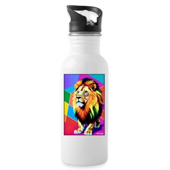 Leo Polygon Arc-en-ciel coloré sauvage Faune sauvage - Gourde avec paille intégrée - blanc - Droite