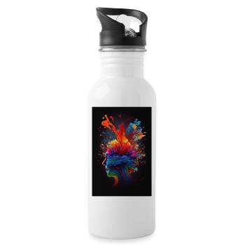 Abstract colorful head - Water bottle with straw - white - Right