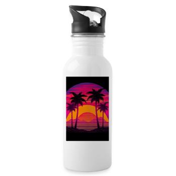 Tropical 80s Sunset Classic - Water bottle with straw - white - Right