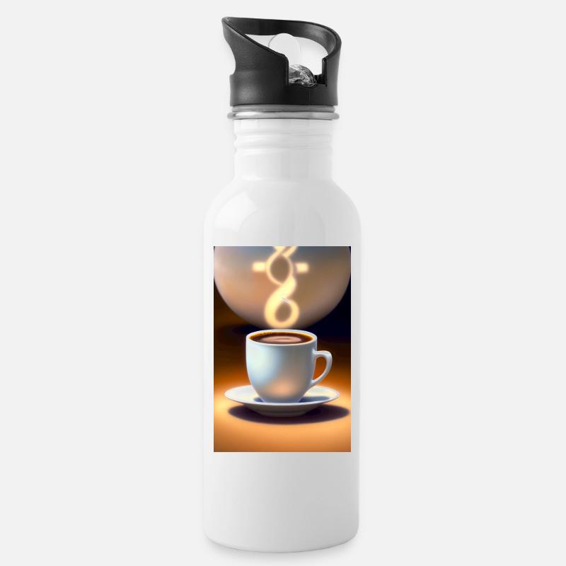 Kaffee, Kaffeebohnen - Trinkflasche mit integriertem Trinkhalm - Weiß