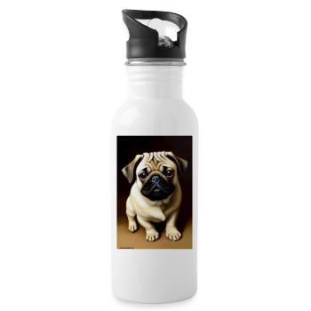 Pug Dog - Water bottle with straw - white - Right
