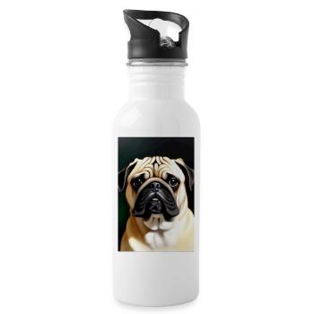 Pug Dog - Water bottle with straw - white - Right