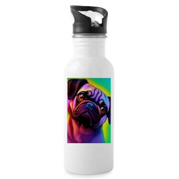 Pug Dog - Water bottle with straw - white - Right