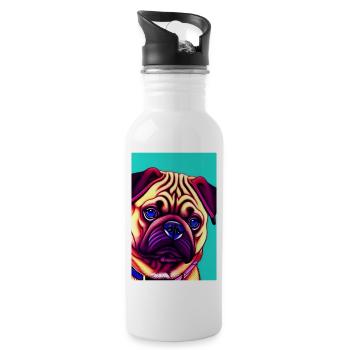 Pug Dog - Water bottle with straw - white - Right
