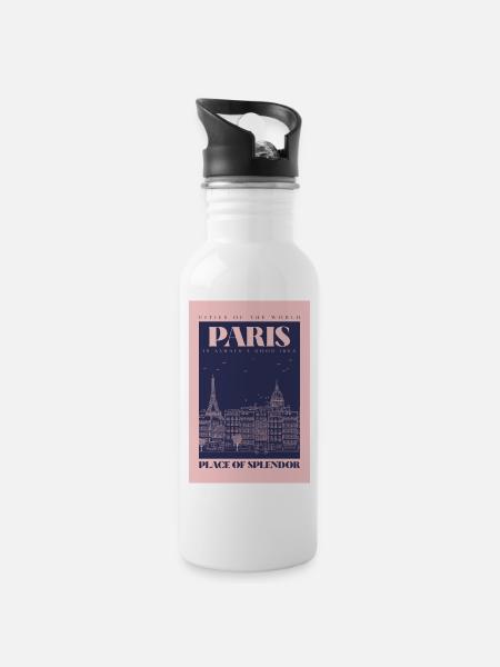 Paris - Trinkflasche mit integriertem Trinkhalm - Weiß