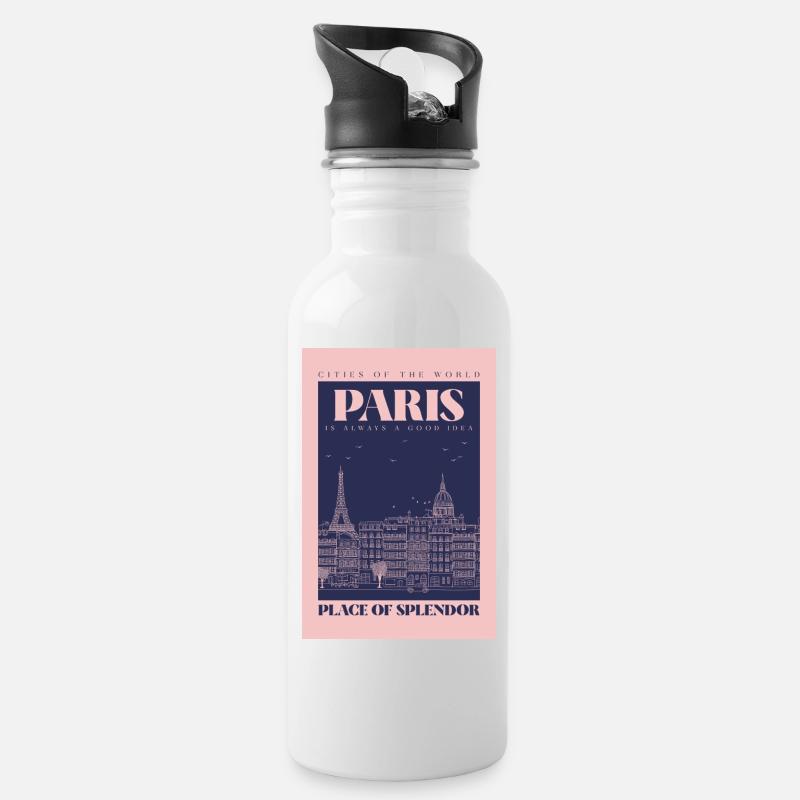 Paris - Trinkflasche mit integriertem Trinkhalm - Weiß