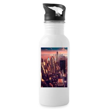New York City Skyline - Water bottle with straw - white - Right