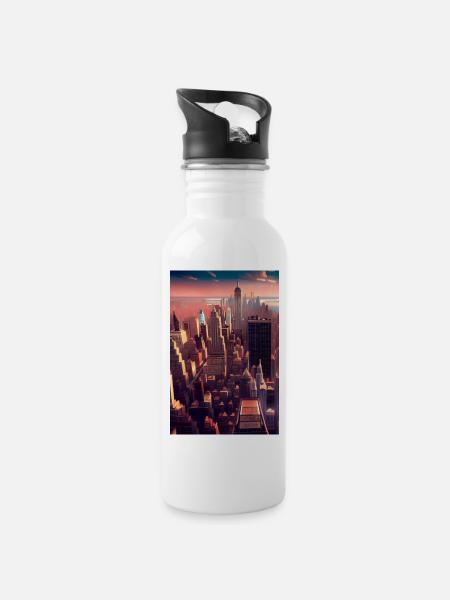 New York City Skyline - Trinkflasche mit integriertem Trinkhalm - Weiß
