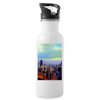 New York City Skyline - Water bottle with straw - white - Right