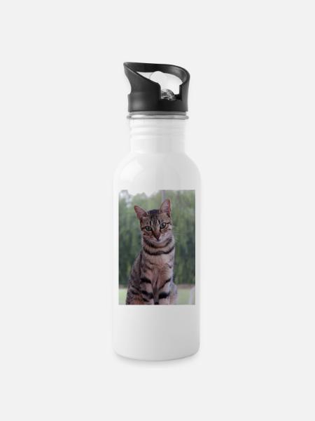 Katze Kätzchen - Trinkflasche mit integriertem Trinkhalm - Weiß