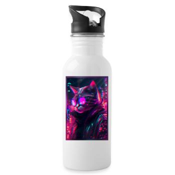 Techno Cat Japon Neon City Art - Gourde avec paille intégrée - blanc - Droite