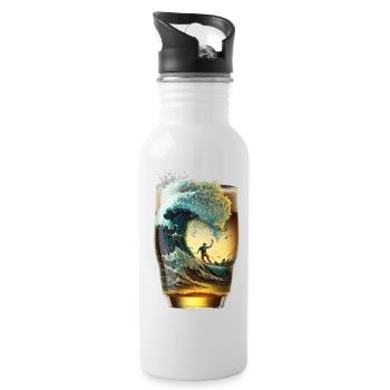 Beer Glass Surfer Rides Beer Wave - Water bottle with straw - white - Right