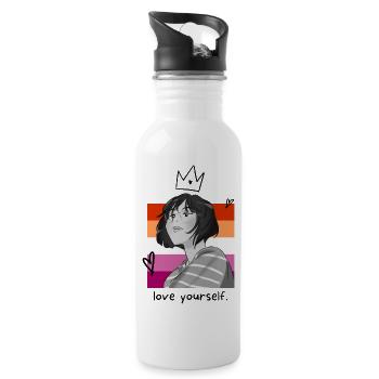 Love yourself with anime girl in glasses & lesbian - Water bottle with straw - white - Right