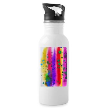 Farbspritzer und Linien - Trinkflasche mit integriertem Trinkhalm - Weiß - Rechts
