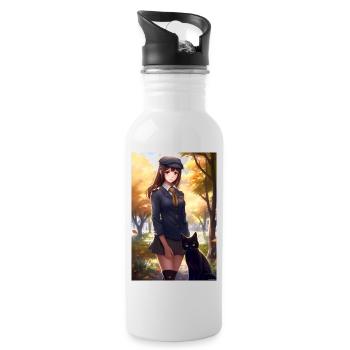 Anime Mädchen Manga Katze Geschenk - Trinkflasche mit integriertem Trinkhalm - Weiß - Rechts