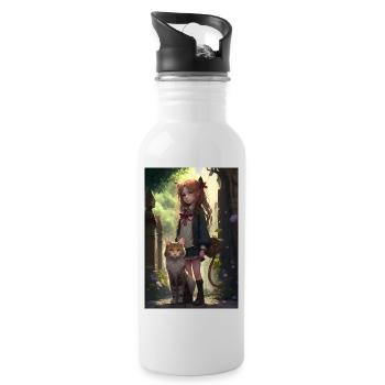 Anime Katze Mädchen Frau Geschenk - Trinkflasche mit integriertem Trinkhalm - Weiß - Rechts