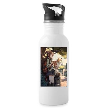 Anime Manga Katze Frau Geschenkidee - Trinkflasche mit integriertem Trinkhalm - Weiß - Rechts