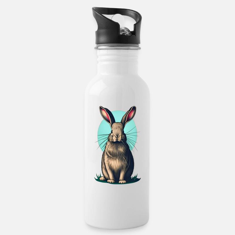 Osterhase mit türkisfarbenem Ei - Trinkflasche mit integriertem Trinkhalm - Weiß