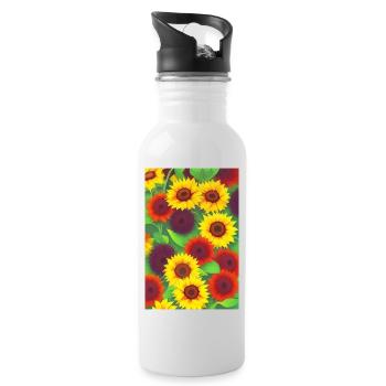 Sonnenblumen - Trinkflasche mit integriertem Trinkhalm - Weiß - Rechts