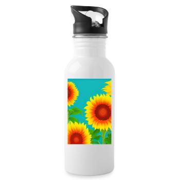 Sonnenblumen - Trinkflasche mit integriertem Trinkhalm - Weiß - Rechts