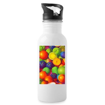 Früchte - Trinkflasche mit integriertem Trinkhalm - Weiß - Rechts