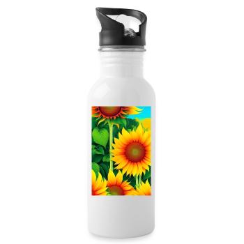 Sonnenblumen - Trinkflasche mit integriertem Trinkhalm - Weiß - Rechts