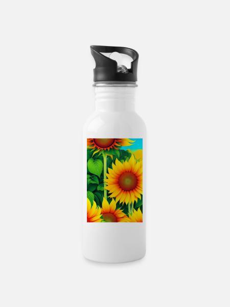 Tournesols - Gourde avec paille intégrée - blanc