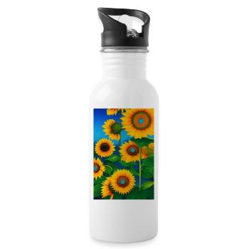 Sonnenblumen - Trinkflasche mit integriertem Trinkhalm - Weiß - Rechts