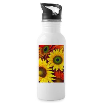 Sonnenblumen - Trinkflasche mit integriertem Trinkhalm - Weiß - Rechts