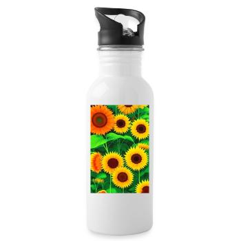 Sonnenblumen - Trinkflasche mit integriertem Trinkhalm - Weiß - Rechts