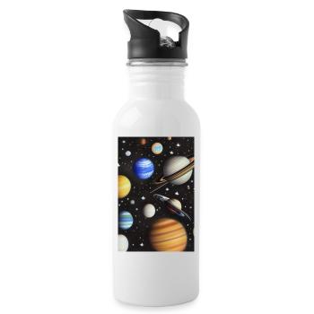 Weltall und Planeten - Trinkflasche mit integriertem Trinkhalm - Weiß - Rechts