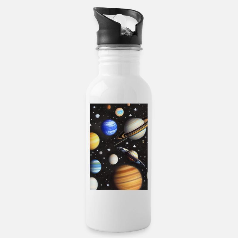 Espace et planètes - Gourde avec paille intégrée - blanc