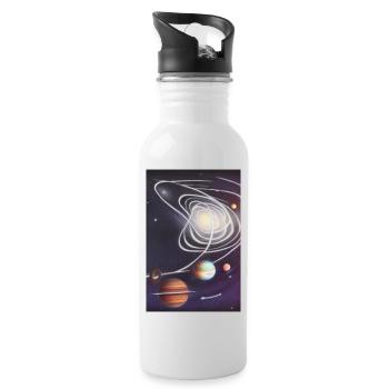 Weltall und Planeten - Trinkflasche mit integriertem Trinkhalm - Weiß - Rechts